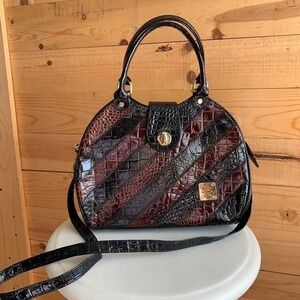 Vtg Renaissance Leather Goods Croc Pattern Shoulder Bag‎ Purse Brown Black 90s